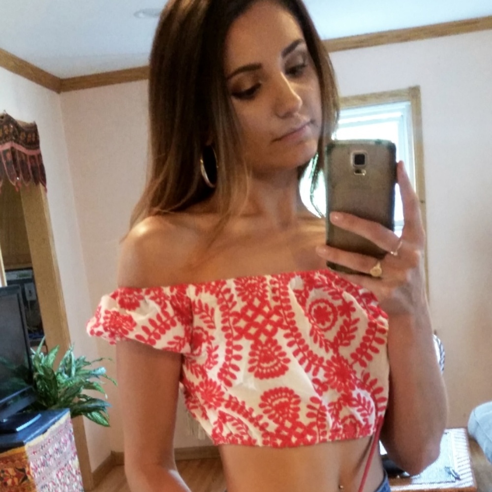 Red and white crop top